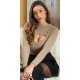 Pulover dama cappuccino cu decupaj la bust, Unna 2 - jojofashion.ro