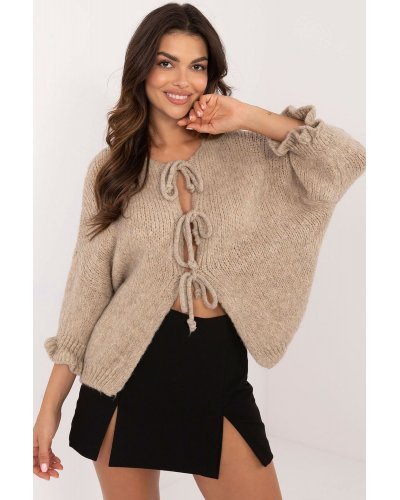 Pulovere dama, Pulover dama cappuccino, din acril, cu maneca bufanta, Alliyah4 - jojofashion.ro