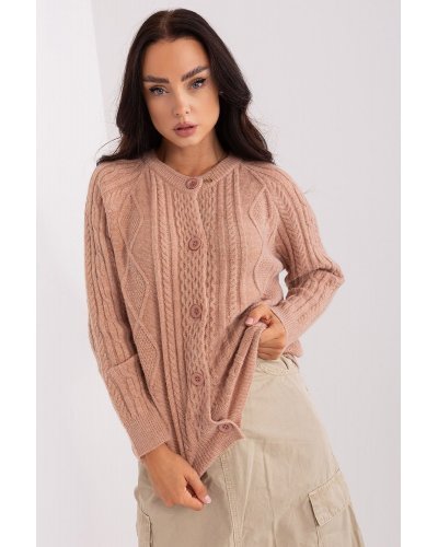 Pulovere dama, Pulover dama cappuccino, din acril, cu nasturi si decolteu rotund, Mellek2 - jojofashion.ro