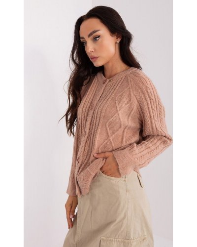 Pulovere dama, Pulover dama cappuccino, din acril, cu nasturi si decolteu rotund, Mellek2 - jojofashion.ro