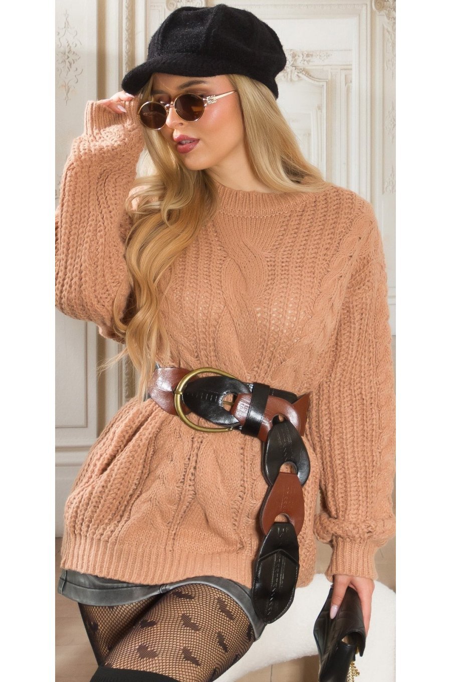 Pulover dama cappuccino Nathalie Pulover dama cappuccino Nathalie 1 - jojofashion.ro