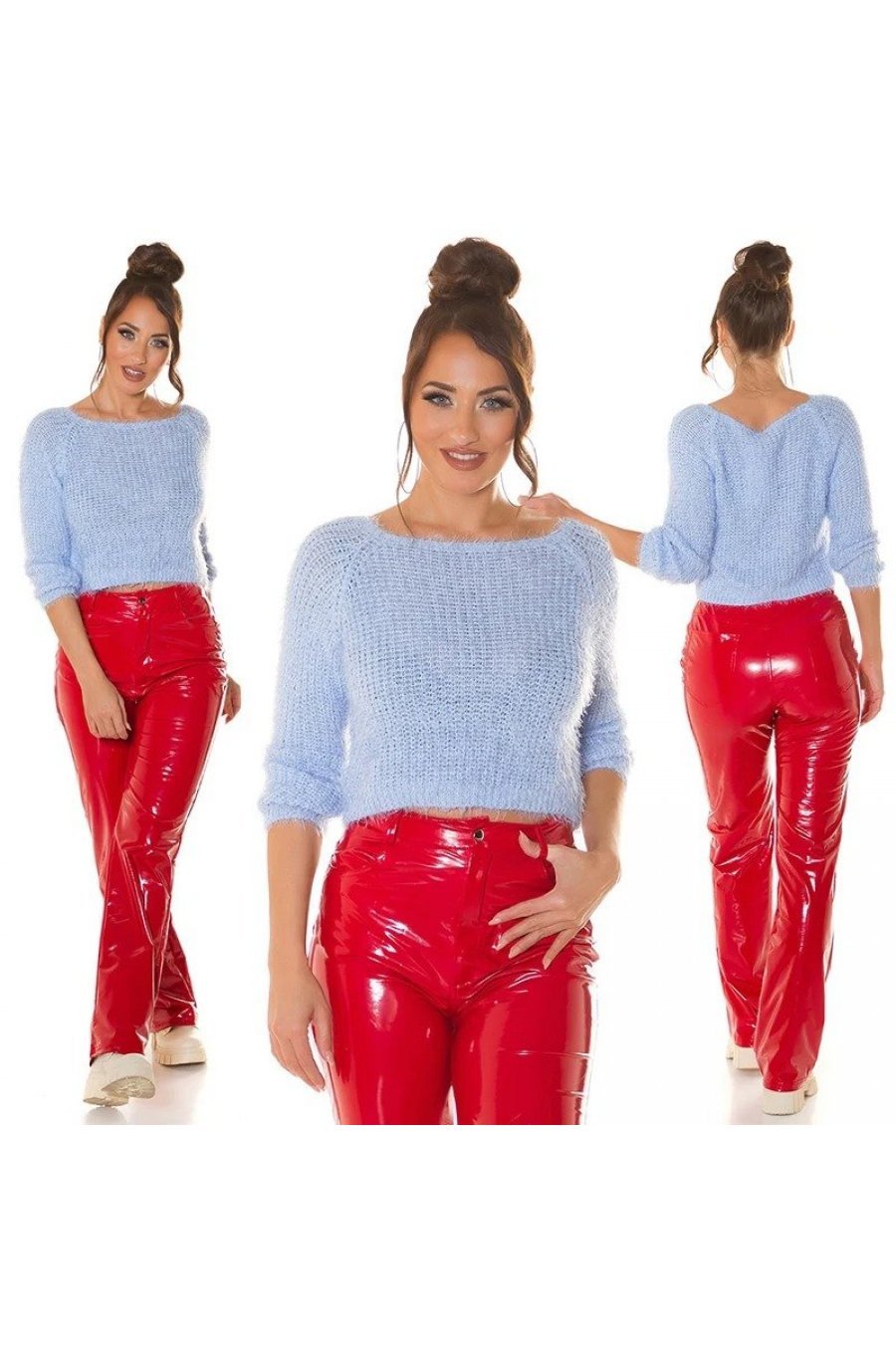 Pulover dama casual crop, baby blue, May Pulover dama casual crop, baby blue, May 6 - jojofashion.ro