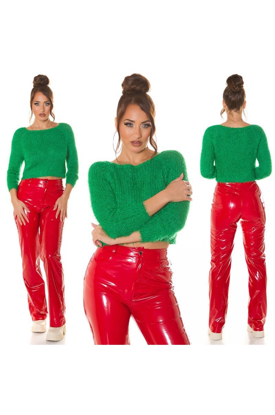 Pulover dama casual, crop, verde, May Pulover dama casual, crop, verde, May 6 - jojofashion.ro