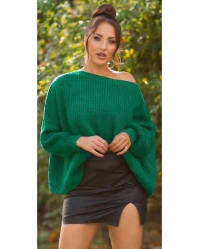 Pulover dama casual, oversize, din acril verde, Shirley - jojofashion.ro