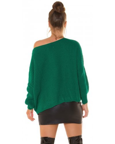 Pulover dama casual, oversize, din acril verde, Shirley - jojofashion.ro