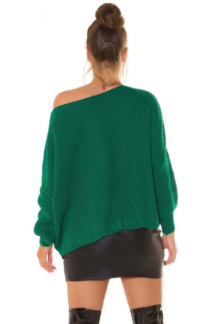 Pulover dama casual, oversize, din acril verde, Shirley Pulover dama casual, oversize, din acril verde, Shirley 2 - jojofashion.ro
