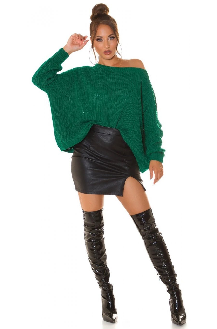 Pulover dama casual, oversize, din acril verde, Shirley Pulover dama casual, oversize, din acril verde, Shirley 3 - jojofashion.ro