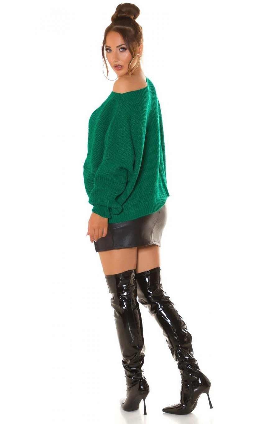 Pulover dama casual, oversize, din acril verde, Shirley Pulover dama casual, oversize, din acril verde, Shirley 4 - jojofashion.ro