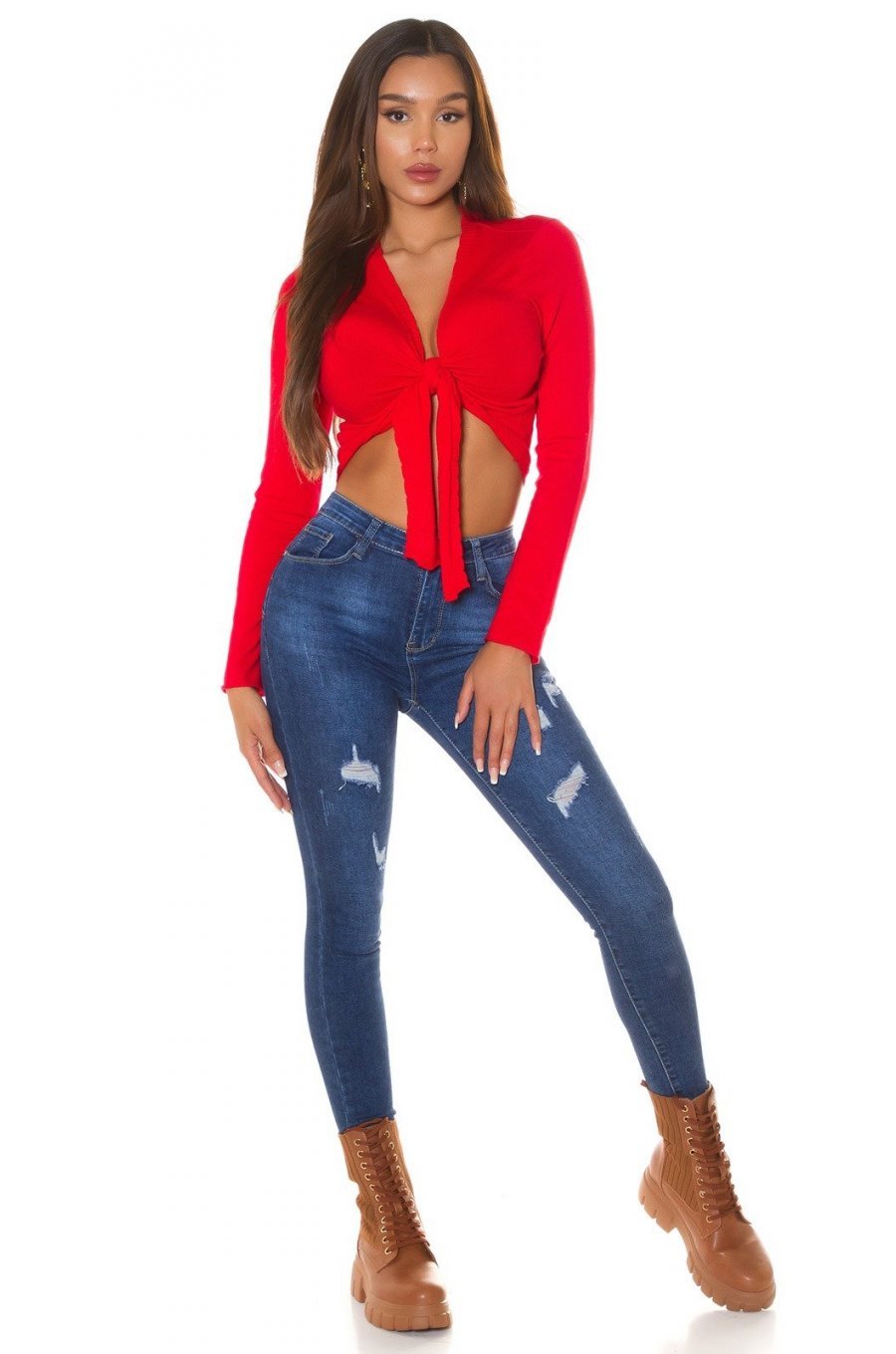 Pulover dama crop, casual, rosu, versatil, Sidney Pulover dama crop, casual, rosu, versatil, Sidney 5 - jojofashion.ro