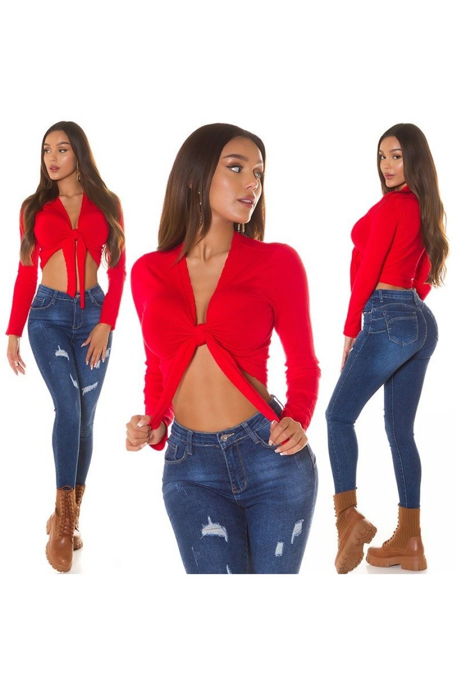Pulover dama crop, casual, rosu, versatil, Sidney Pulover dama crop, casual, rosu, versatil, Sidney 6 - jojofashion.ro