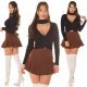 Pulover dama crop, din vascoza, negru, petrecut, cu choker, Trudy 7 - jojofashion.ro