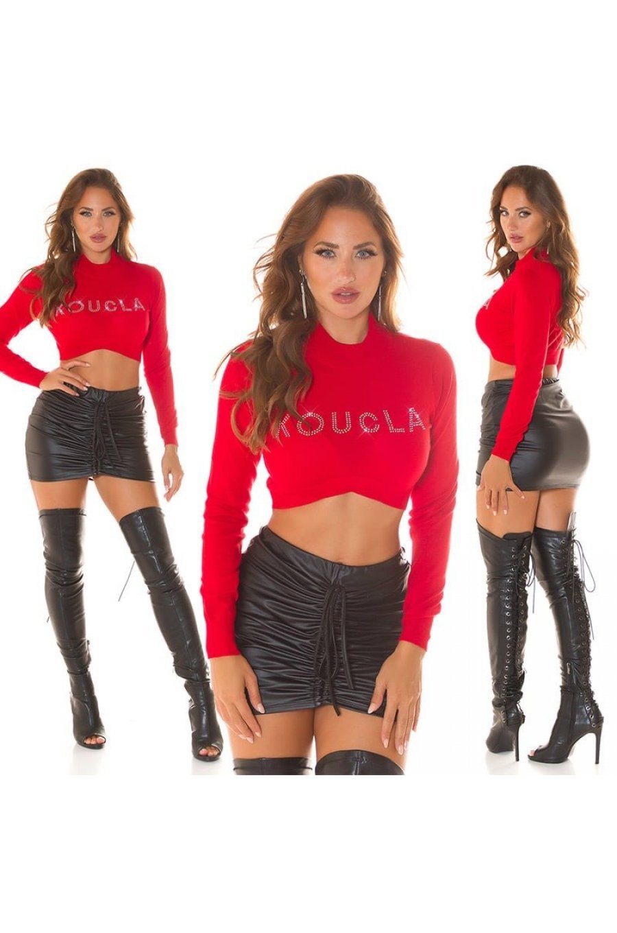 Pulover dama crop, din vascoza, rosu, mulat, Joana Pulover dama crop, din vascoza, rosu, mulat, Joana 5 - jojofashion.ro