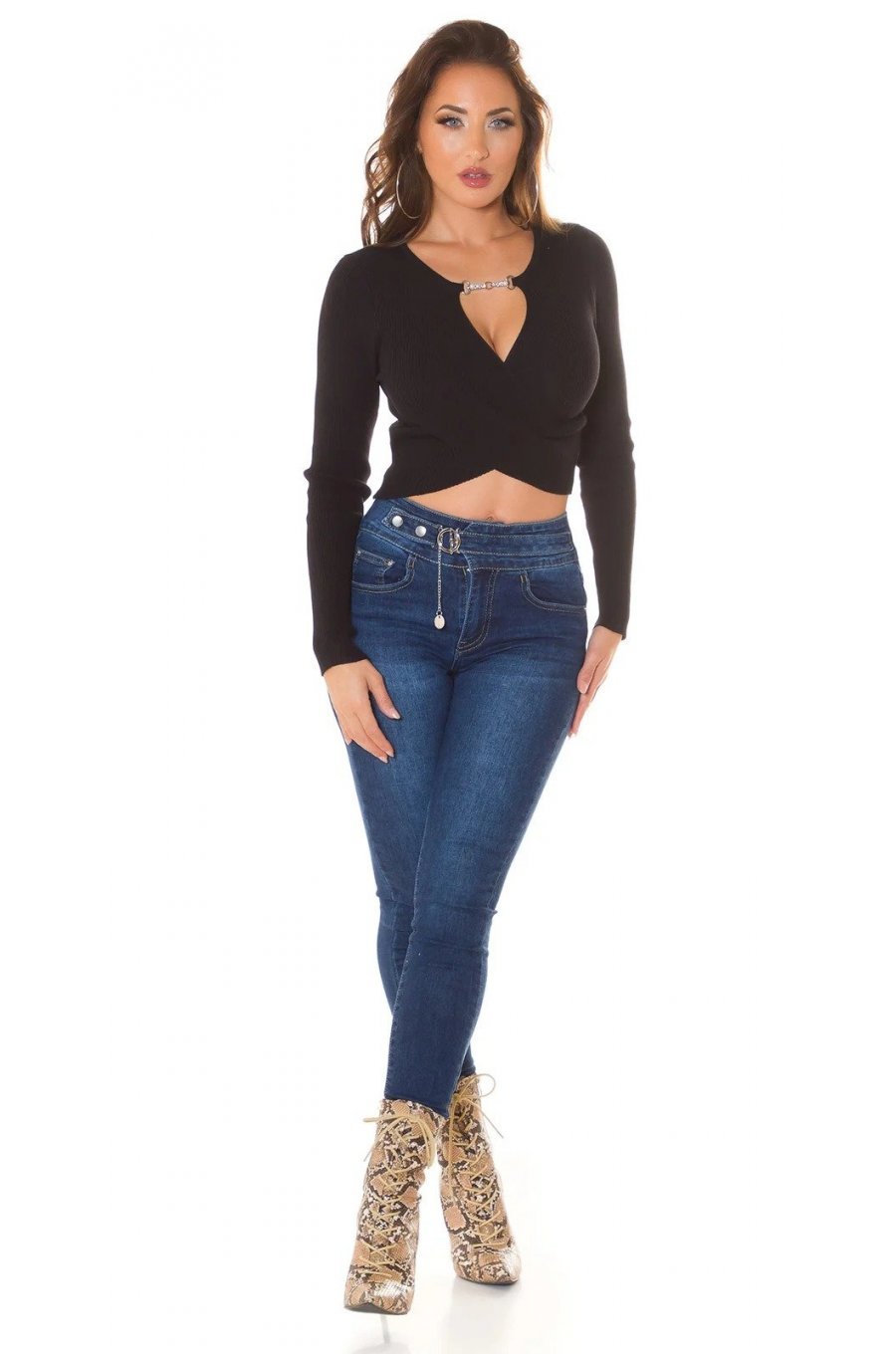 Pulover dama crop, vascoza, negru, petrecut, Lucienne Pulover dama crop, vascoza, negru, petrecut, Lucienne 3 - jojofashion.ro