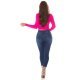 Pulover dama crop, vascoza roz, petrecut, Lucienne Pulover dama crop, vascoza roz, petrecut, Lucienne 4 - jojofashion.ro