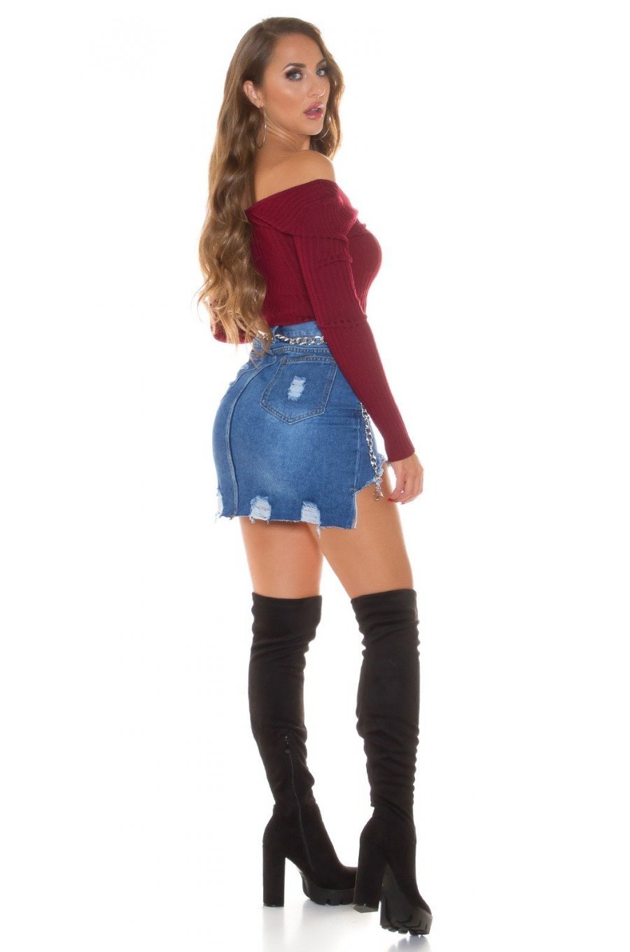 Pulover dama din vascoza burgundy, mulat, cu decolteu in V, Ailbhe Pulover dama din vascoza burgundy, mulat, cu decolteu in V, Ailbhe 4 - jojofashion.ro