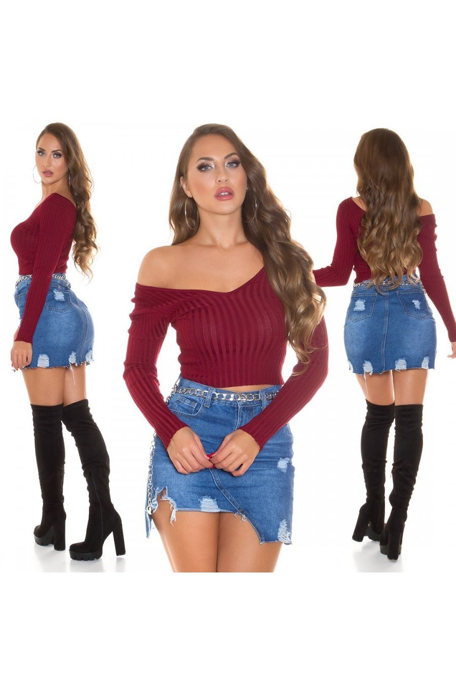 Pulover dama din vascoza burgundy, mulat, cu decolteu in V, Ailbhe Pulover dama din vascoza burgundy, mulat, cu decolteu in V, Ailbhe 5 - jojofashion.ro