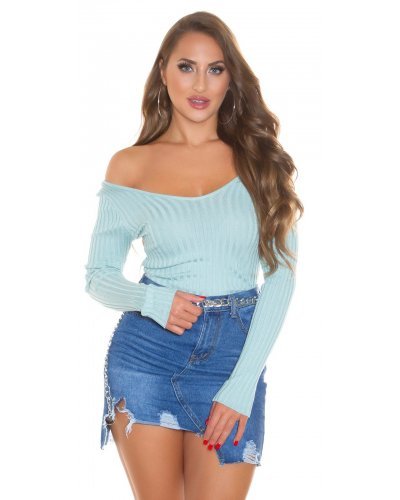 Pulover dama din vascoza menta, mulat, cu decolteu in V, Ailbhe - jojofashion.ro