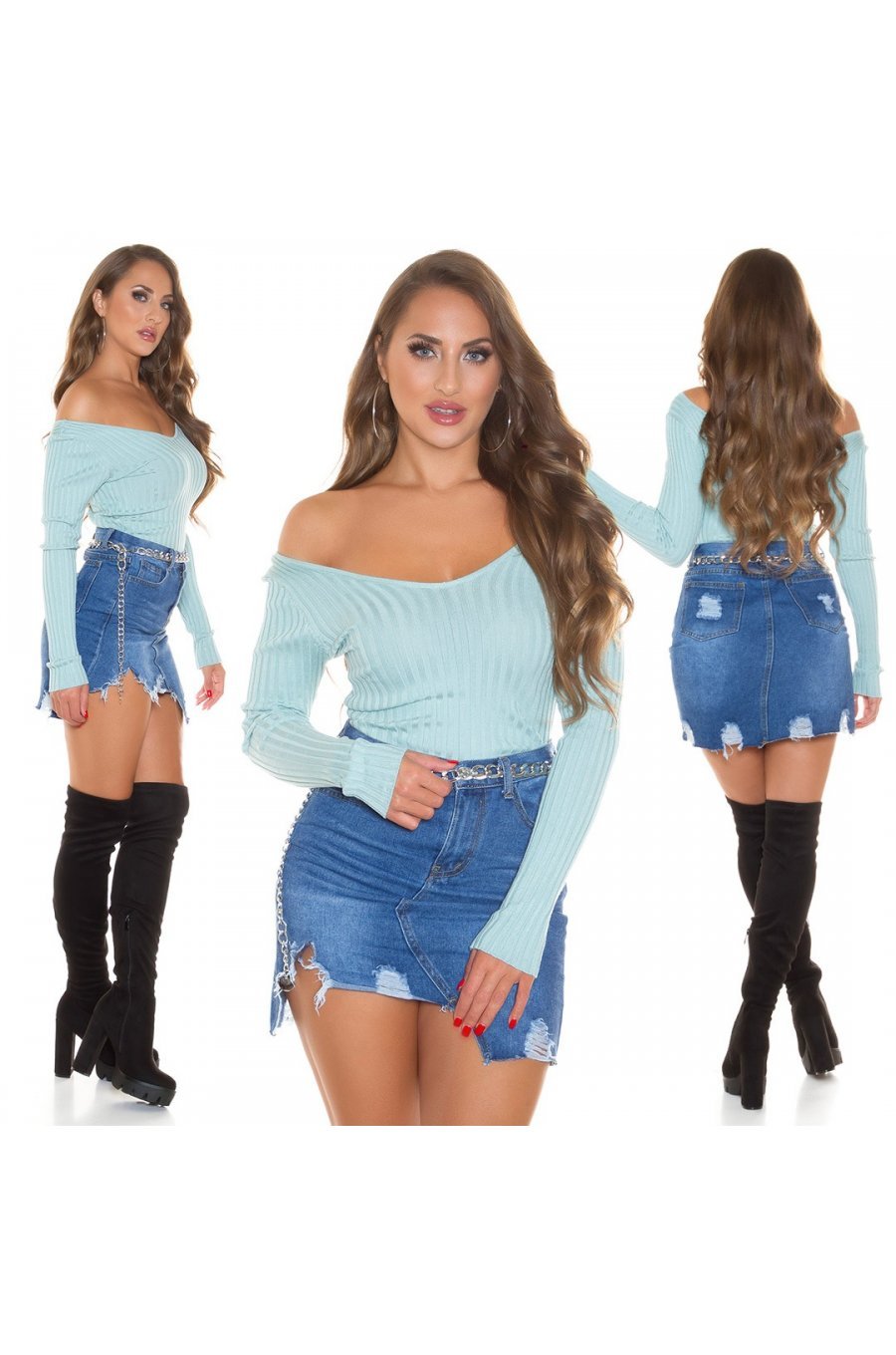 Pulover dama din vascoza menta, mulat, cu decolteu in V, Ailbhe Pulover dama din vascoza menta, mulat, cu decolteu in V, Ailbhe 5 - jojofashion.ro