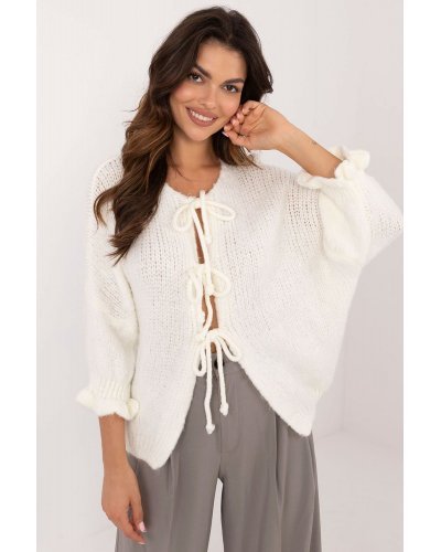 Pulovere dama, Pulover dama ecru, din acril, cu maneca bufanta, Alliyah2 - jojofashion.ro