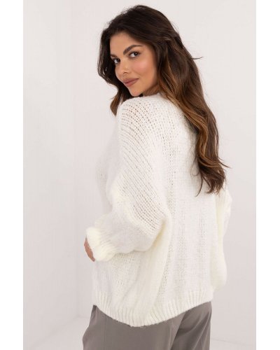 Pulovere dama, Pulover dama ecru, din acril, cu maneca bufanta, Alliyah2 - jojofashion.ro