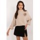 Pulover dama elegant, din vascoza, bej, cu guler inalt si maneca trei sferturi, Swetee 2 - jojofashion.ro