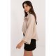 Pulover dama elegant, din vascoza, bej, cu guler inalt si maneca trei sferturi, Swetee 3 - jojofashion.ro