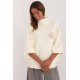 Pulover dama elegant, din vascoza, ecru, cu guler inalt si maneca trei sferturi, Swetee2 2 - jojofashion.ro