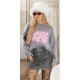 Pulover dama gri cu print roz PinkyPromise Pulover dama gri cu print roz PinkyPromise 2 - jojofashion.ro