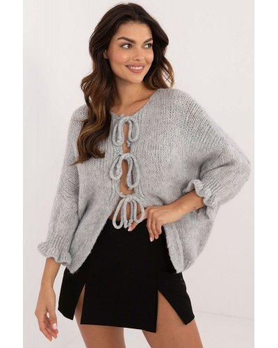 Pulovere dama, Pulover dama gri, din acril, cu maneca bufanta, Alliyah3 - jojofashion.ro