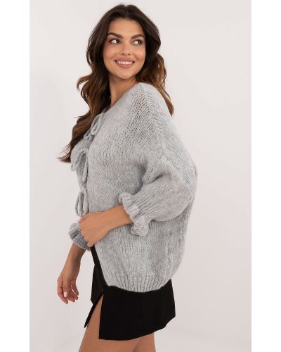 Pulovere dama, Pulover dama gri, din acril, cu maneca bufanta, Alliyah3 - jojofashion.ro