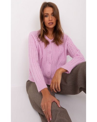 Pulovere dama, Pulover dama lila, din acril, cu nasturi si decolteu rotund, Mellek5 - jojofashion.ro