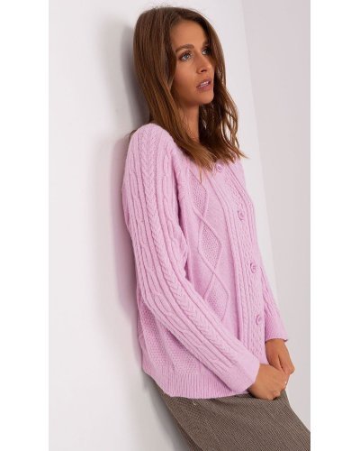 Pulovere dama, Pulover dama lila, din acril, cu nasturi si decolteu rotund, Mellek5 - jojofashion.ro