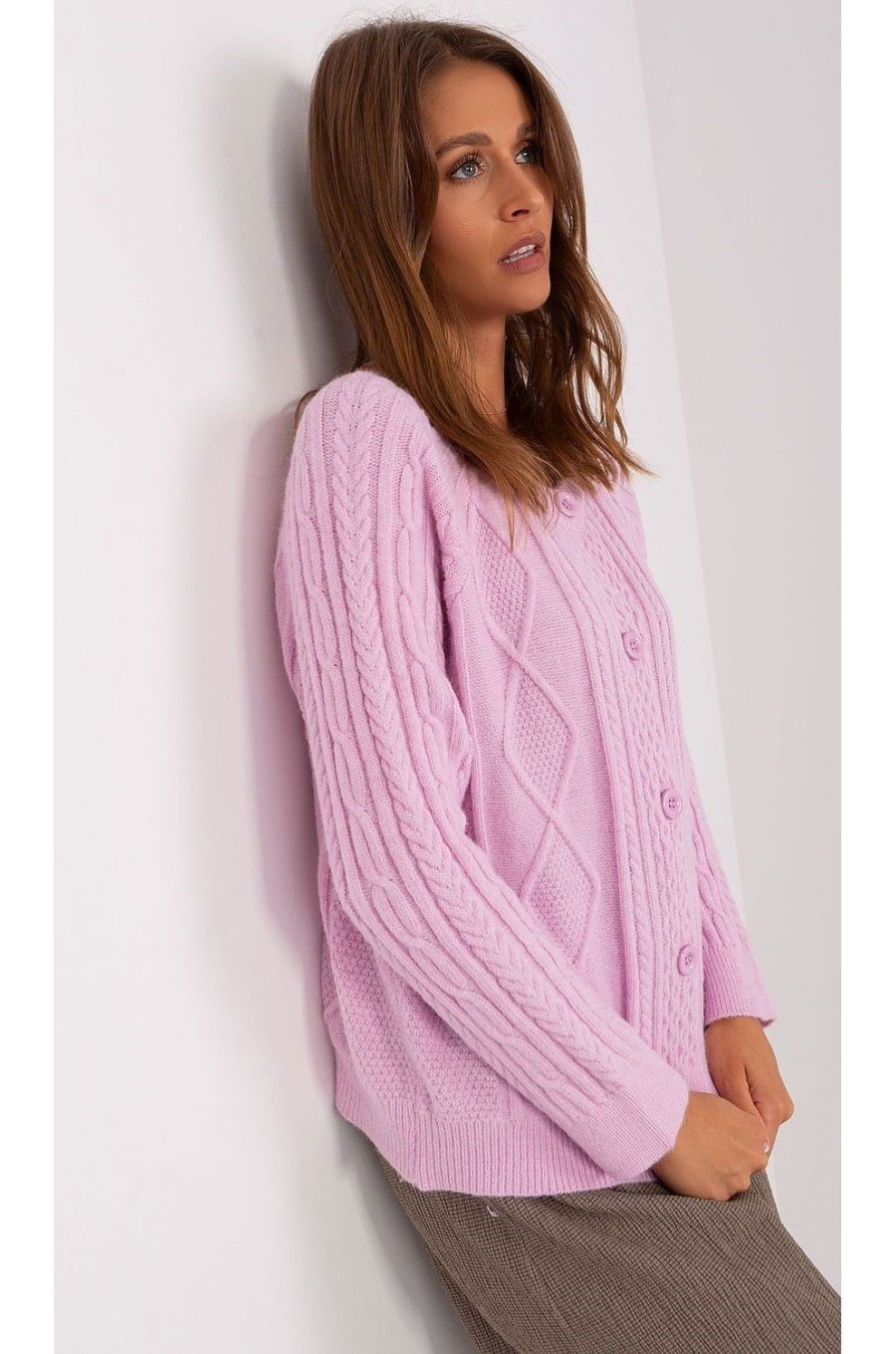 Pulover dama lila, din acril, cu nasturi si decolteu rotund, Mellek5 2 - jojofashion.ro