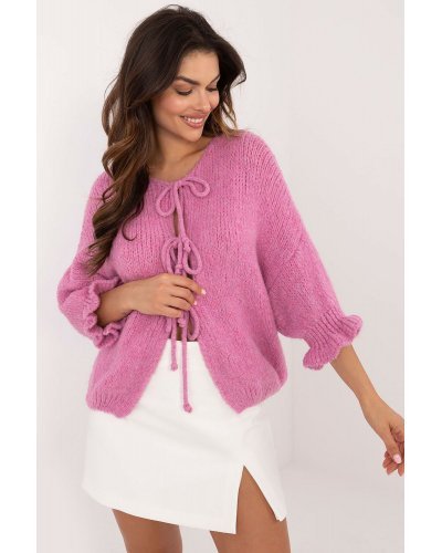 Pulovere dama, Pulover dama roz, din acril, cu maneca bufanta, Alliyah - jojofashion.ro