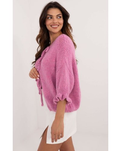 Pulovere dama, Pulover dama roz, din acril, cu maneca bufanta, Alliyah - jojofashion.ro