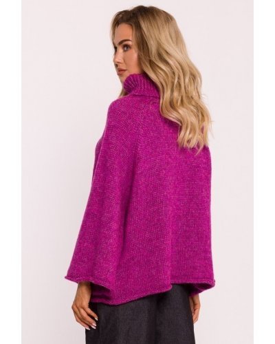 Pulover dama roz magenta, oversize, cu guler inalt si maneca larga, Haudrey1 Pulover dama roz magenta, oversize, cu guler inalt si maneca larga, Haudrey1 - jojofashion.ro