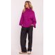Pulover dama roz magenta, oversize, cu guler inalt si maneca larga, Haudrey1 4 - jojofashion.ro