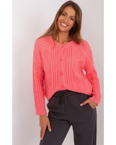 Pulovere dama, Pulover dama roz somon, din acril, cu nasturi si decolteu rotund, Mellek4 - jojofashion.ro