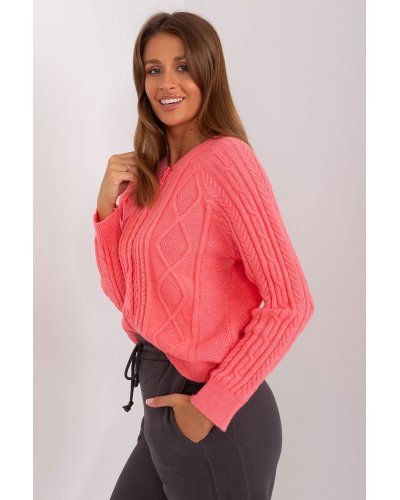 Pulovere dama, Pulover dama roz somon, din acril, cu nasturi si decolteu rotund, Mellek4 - jojofashion.ro