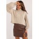 Pulover dama scurt, din acryl, bej, cu guler inalt, Dommenica1 Pulover dama scurt, din acryl, bej, cu guler inalt, Dommenica1 2 - jojofashion.ro