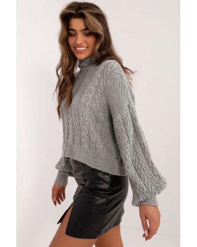 Pulovere dama, Pulover dama scurt, din acryl, gri, cu guler inalt, Dommenica - jojofashion.ro