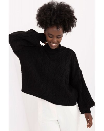 Pulovere dama, Pulover dama scurt, din acryl, negru, cu guler inalt, Dommenica2 - jojofashion.ro