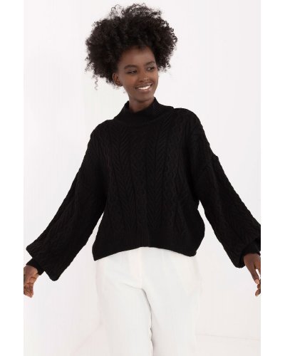 Pulovere dama, Pulover dama scurt, din acryl, negru, cu guler inalt, Dommenica2 - jojofashion.ro