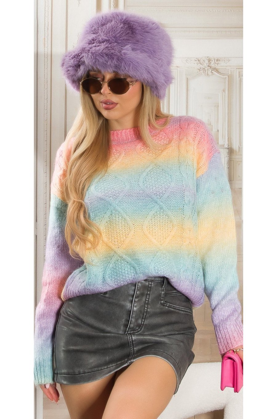 Pulover dama somon in degrade multicolor Janys Pulover dama somon in degrade multicolor Janys 1 - jojofashion.ro
