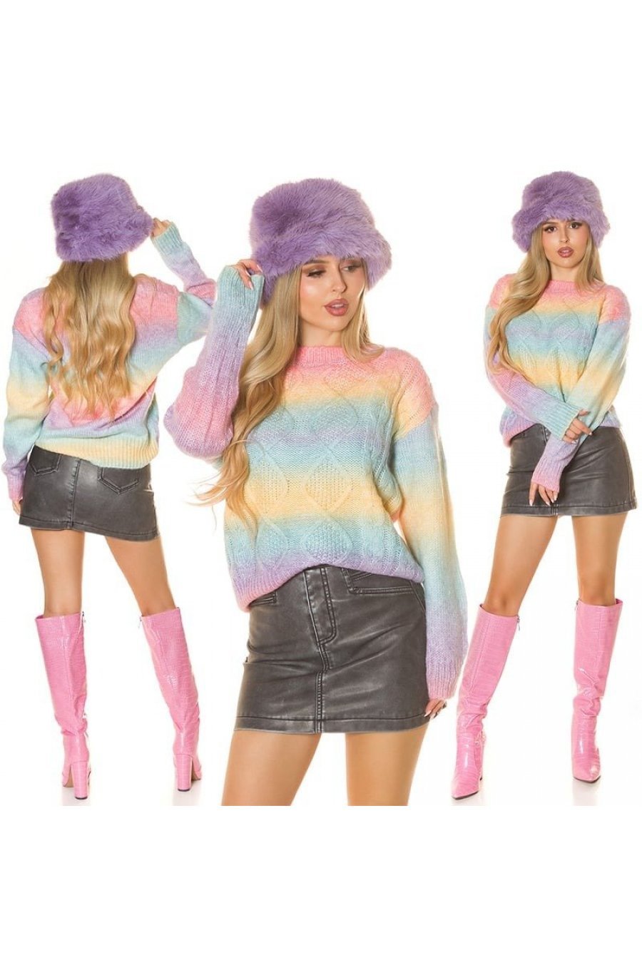 Pulover dama somon in degrade multicolor Janys Pulover dama somon in degrade multicolor Janys 4 - jojofashion.ro