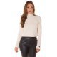 Pulover dama tricotat, crop, bej, cu guler inalt Faylinn Pulover dama tricotat, crop, bej, cu guler inalt Faylinn 2 - jojofashion.ro