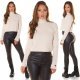 Pulover dama tricotat, crop, bej, cu guler inalt Faylinn Pulover dama tricotat, crop, bej, cu guler inalt Faylinn 6 - jojofashion.ro