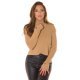 Pulover dama tricotat, crop, cappuccino, cu guler inalt Faylinn 2 - jojofashion.ro