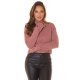 Pulover dama tricotat, crop, roz prafuit, cu guler inalt Faylinn Pulover dama tricotat, crop, roz prafuit, cu guler inalt Faylinn 2 - jojofashion.ro