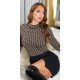 Pulover dama turtleneck, vascoza, negru cu print bej, Ludivine Pulover dama turtleneck, vascoza, negru cu print bej, Ludivine 2 - jojofashion.ro